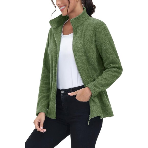 Women’s Fleece Jacket Lightweight Zip Up Warm Casual Pockets Outdoor - Picture 7 of 8